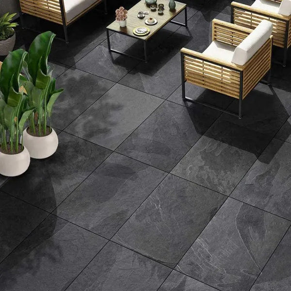 black paving slabs
