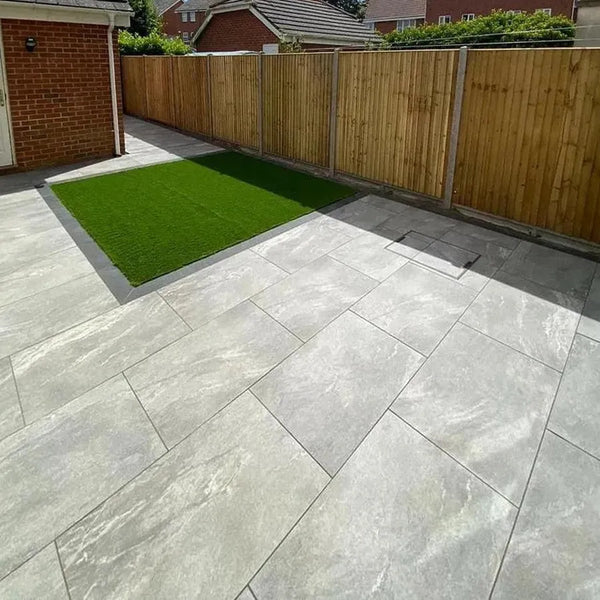 Earthcore grey porcelain paving slabs 900 x 600