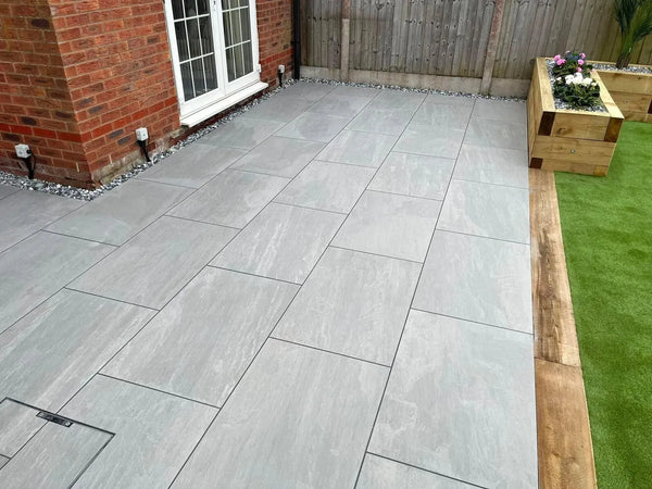 silver kandla grey porcelain paving slabs 900 x 600
